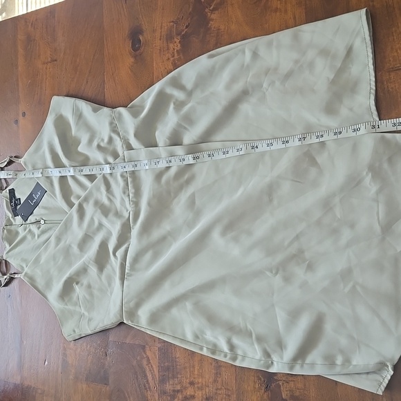 NWT Lulu's Asymmetrical Sage Green Satin Mini Dress Size Medium - Picture 11 of 13